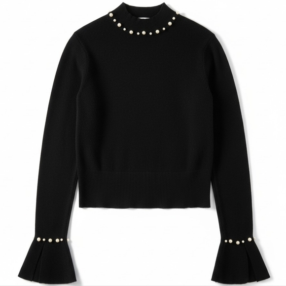 French Connection Tops - French Connection Pearl Trim Bell Sleeve Sweater | Black | XS | NWT